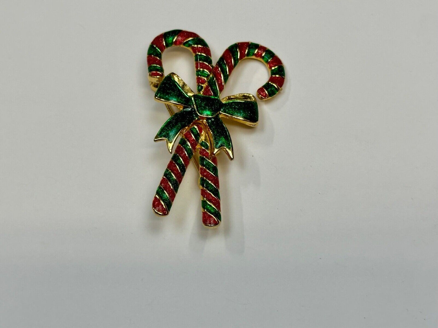 Vintage Candy Cain Pair with bow Christmas Holliday Brooch by AAI