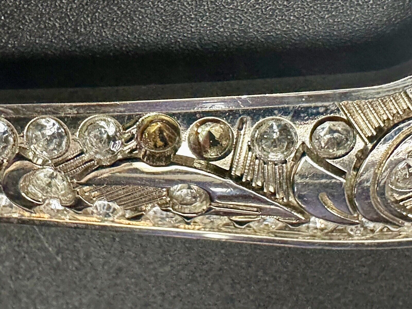 Vintage Black Diamond silver tone ranger style Belt Buckle - Missing rhinestone