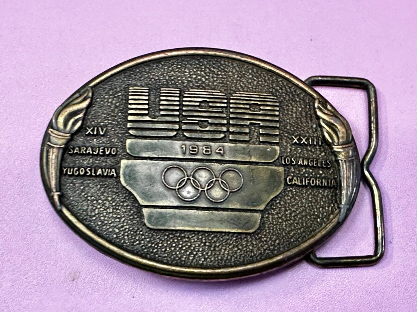 1984 USA Olympics Los Angeles California Vintage Commemorative Belt Buckle