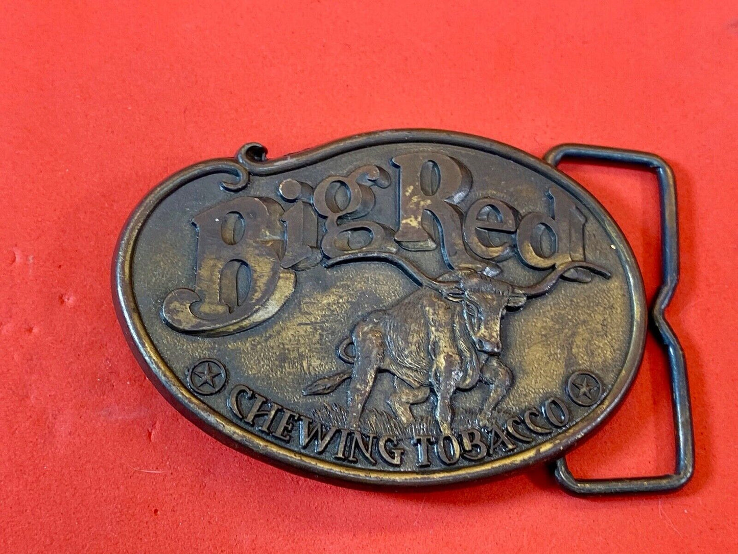 Vintage Big Red Bull Chewing Tobacco Detailed Belt Buckle - Rodeo Bull Longhorn