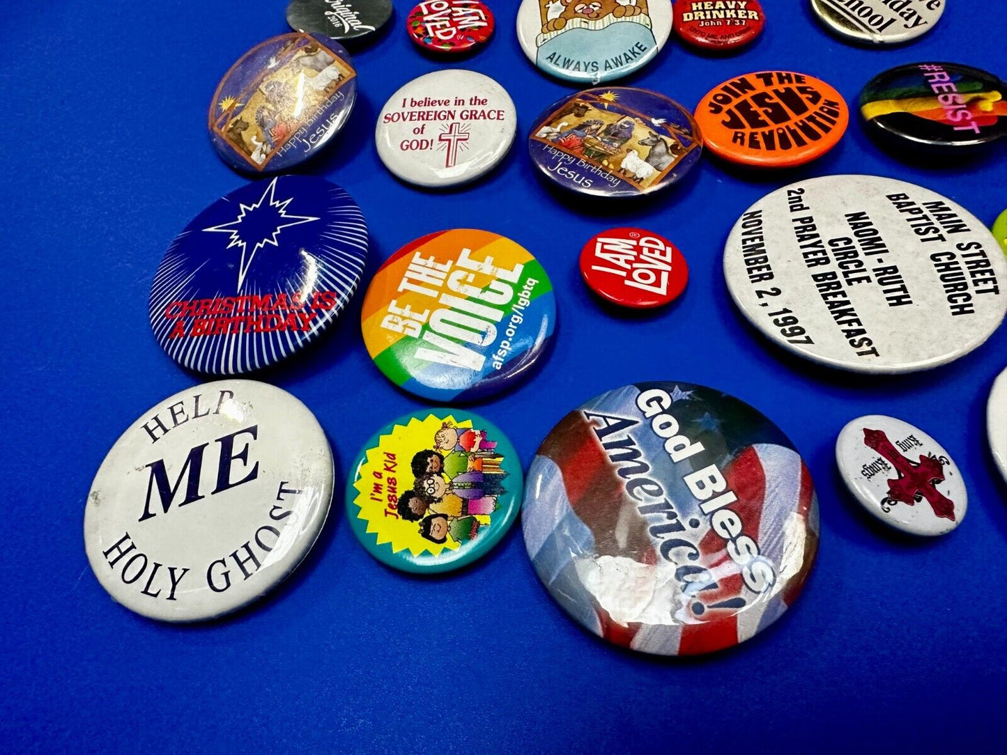 20 Religious Button Pins Pinbacks Mixed Lot Grab Bag Resale Gifts!