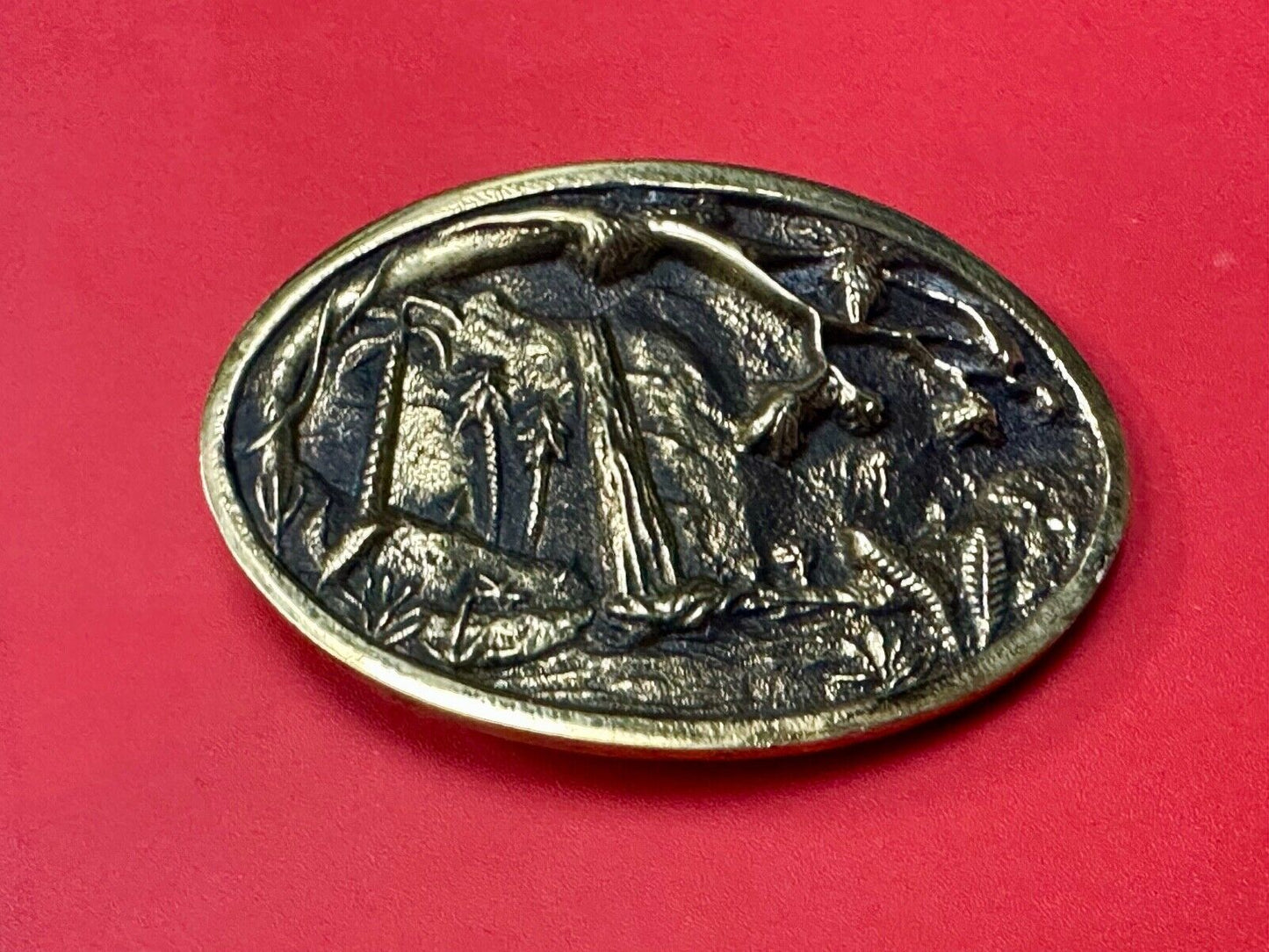 Beautiful water fall nature scene on Vintage BTS solid brass belt buckle