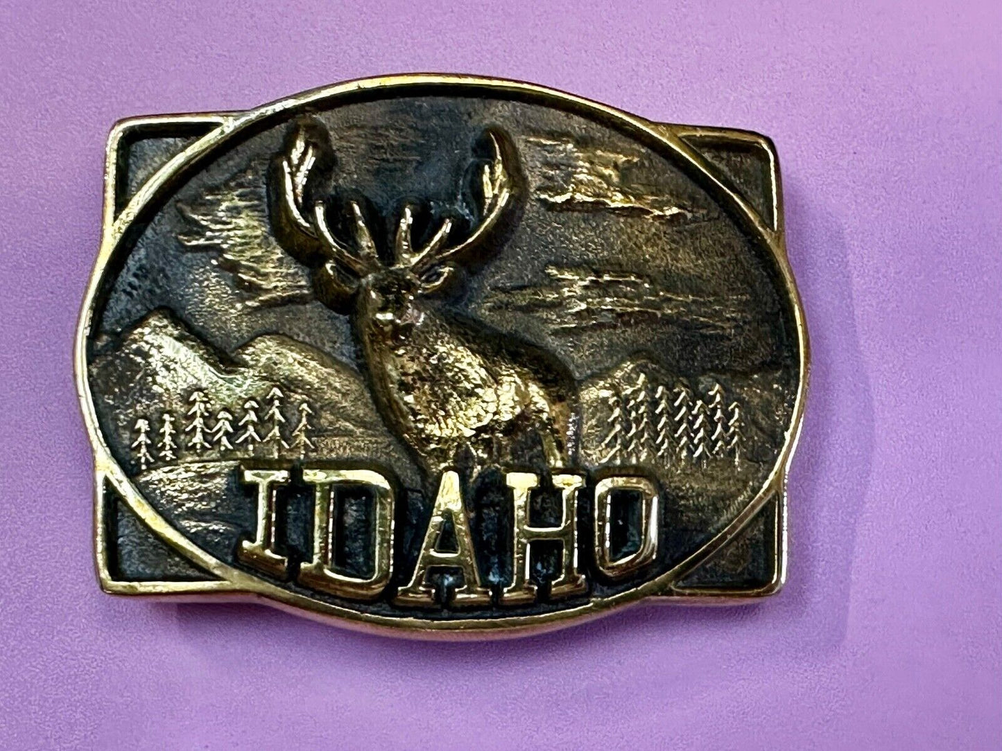 The State of Idaho - Deer Hunting Vintage Solid Brass Heritage Mint Belt Buckle