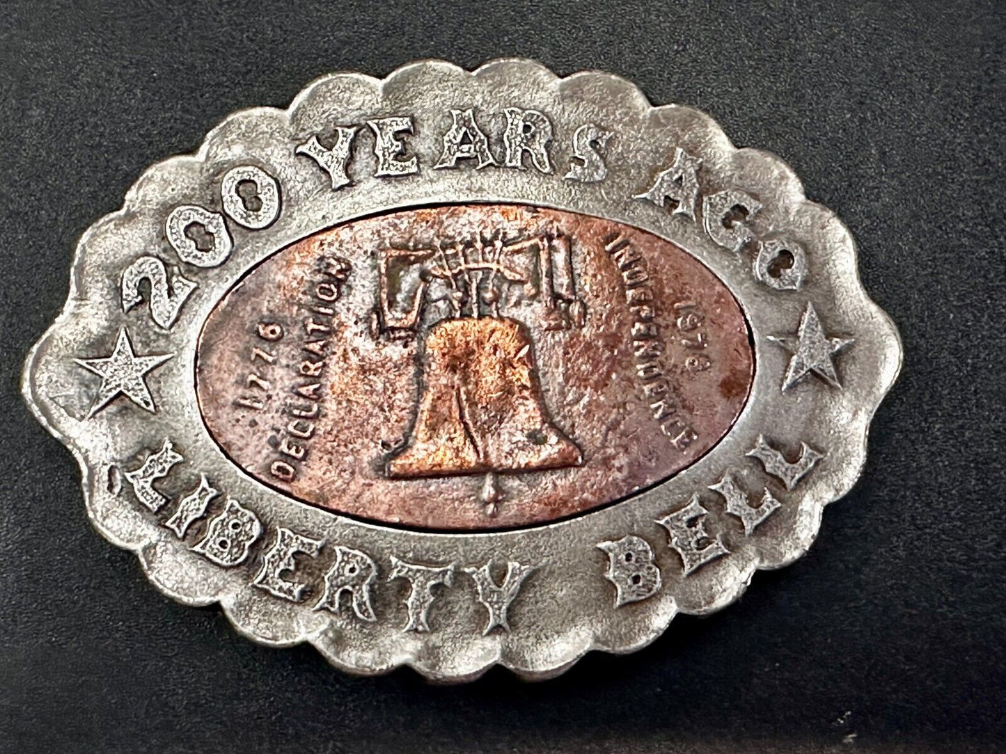 USA Liberty Bell 200 Year Celebration two tone Patriotic Bergamot Belt Buckle