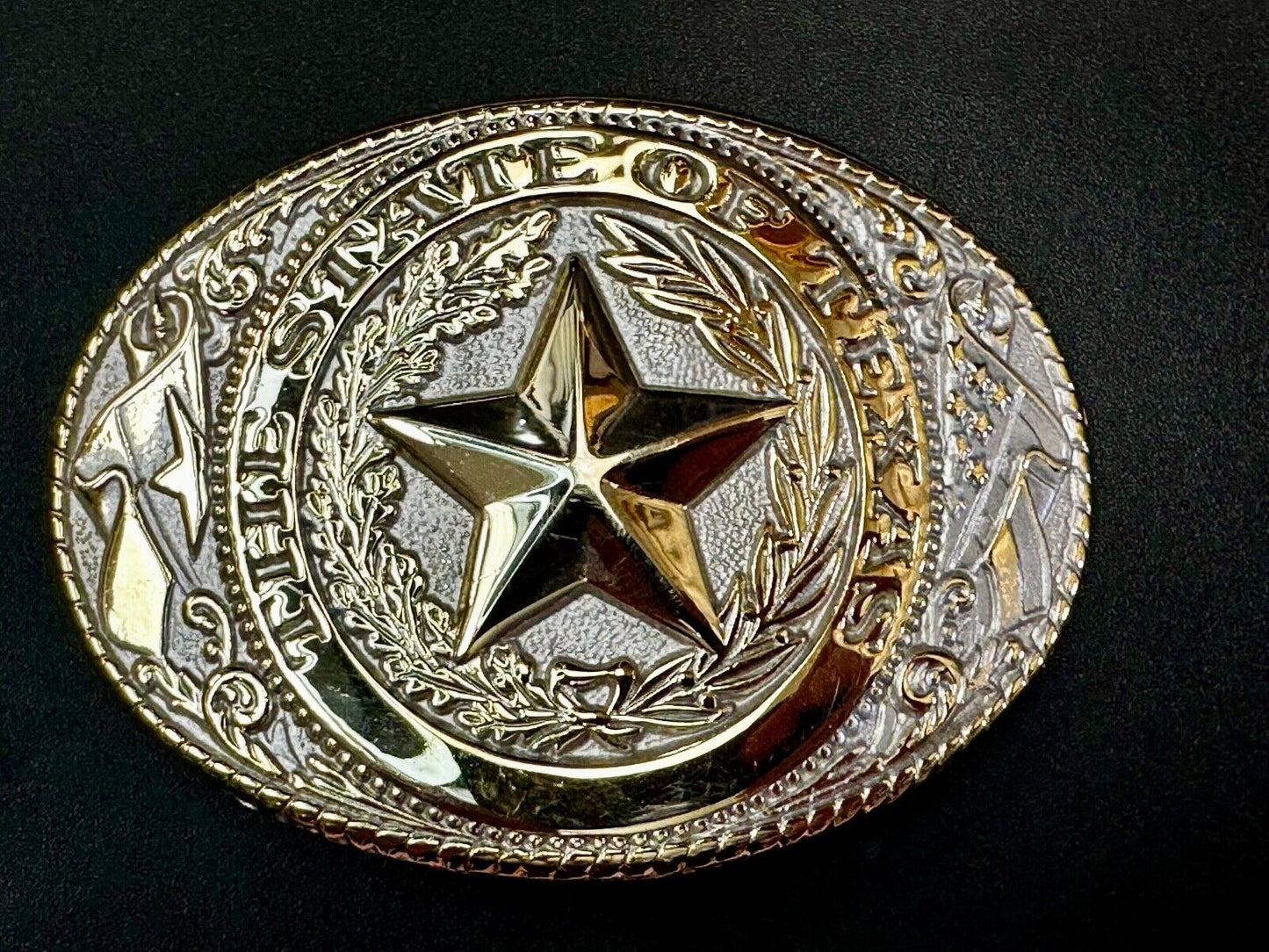 The Great State of Texas Star & Flag western Gold & White Color USA Belt Buckle