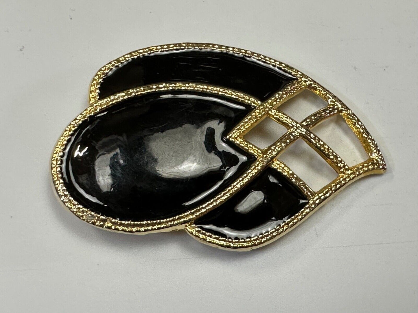 Black Enamel on gold tone 80s USA Day-Lor scarf belt slide buckle