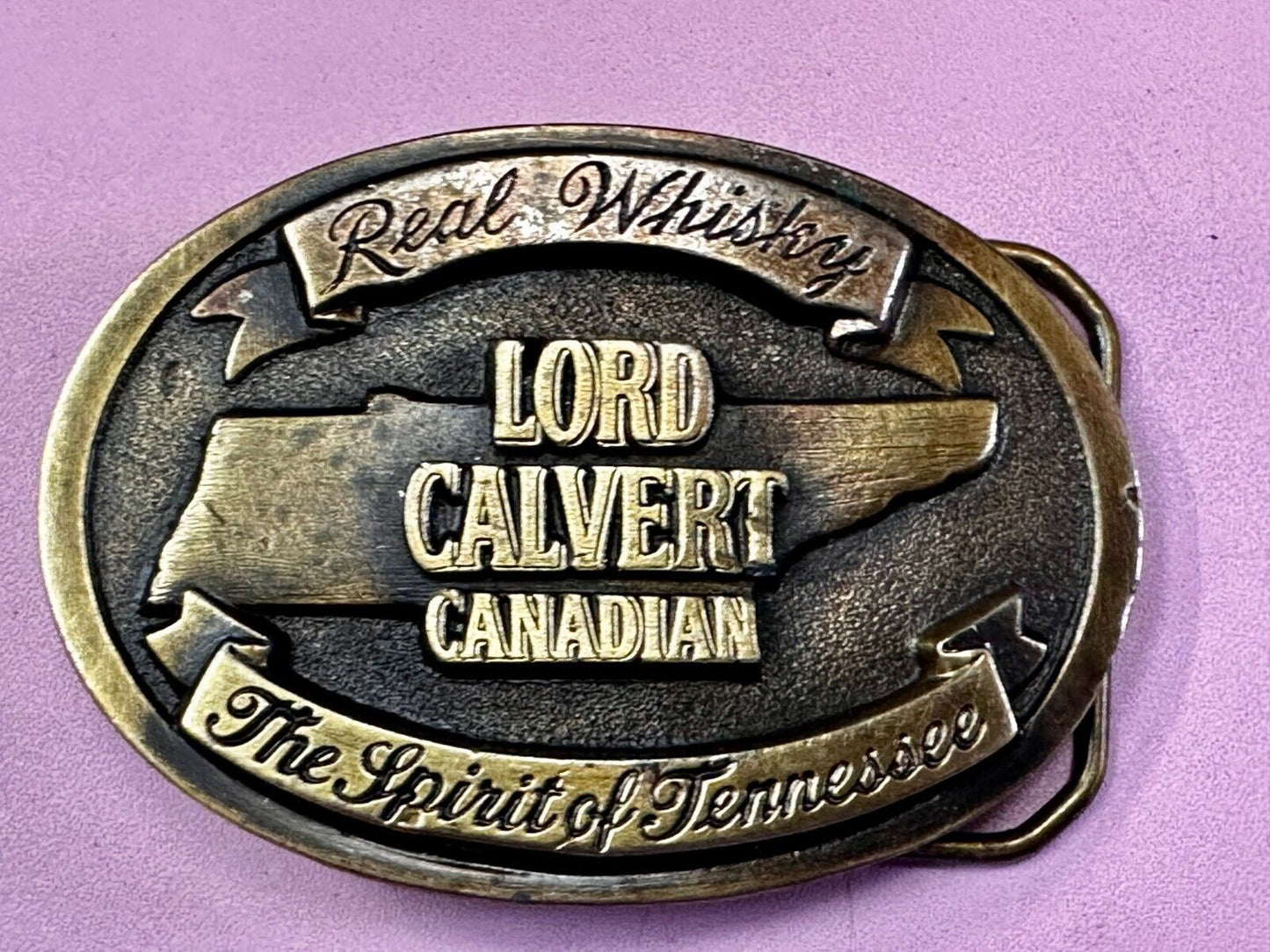 The Spirit of Tennessee Lord Calvert Real Canadian Whisky Promo Belt Buckle