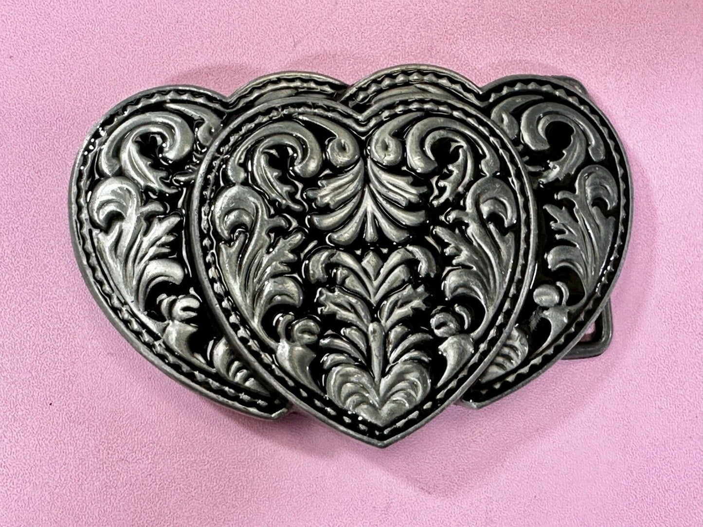 Three Heart Shaped Western Cutout Two Tone Cowgirls Belt Buckle