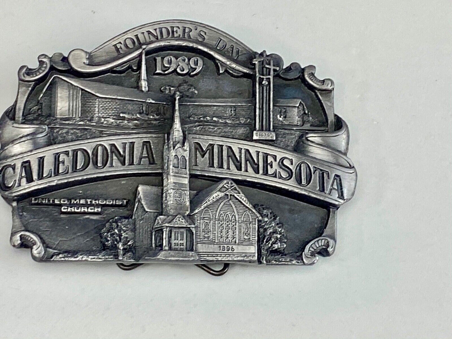 Vintage 1989 - Founder’s Days Caledonia MN belt buckle United Methodist Church
