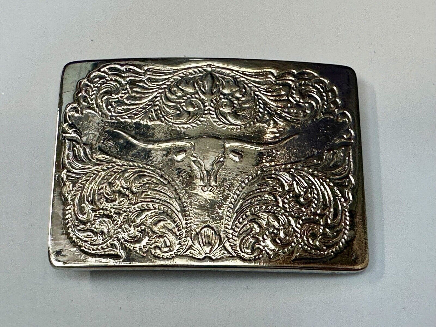 Vintage longhorn cow steer western flower swirl design belt buckle