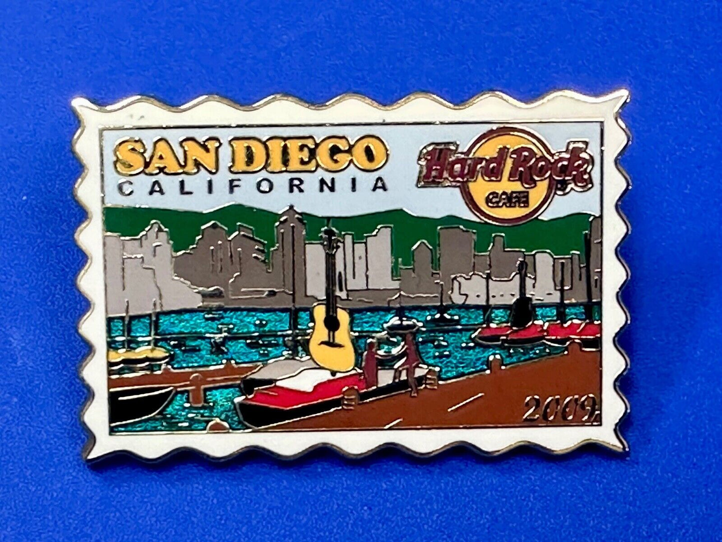 2009 Hard Rock Cafe Collectors San Diego California Stamp Style pin