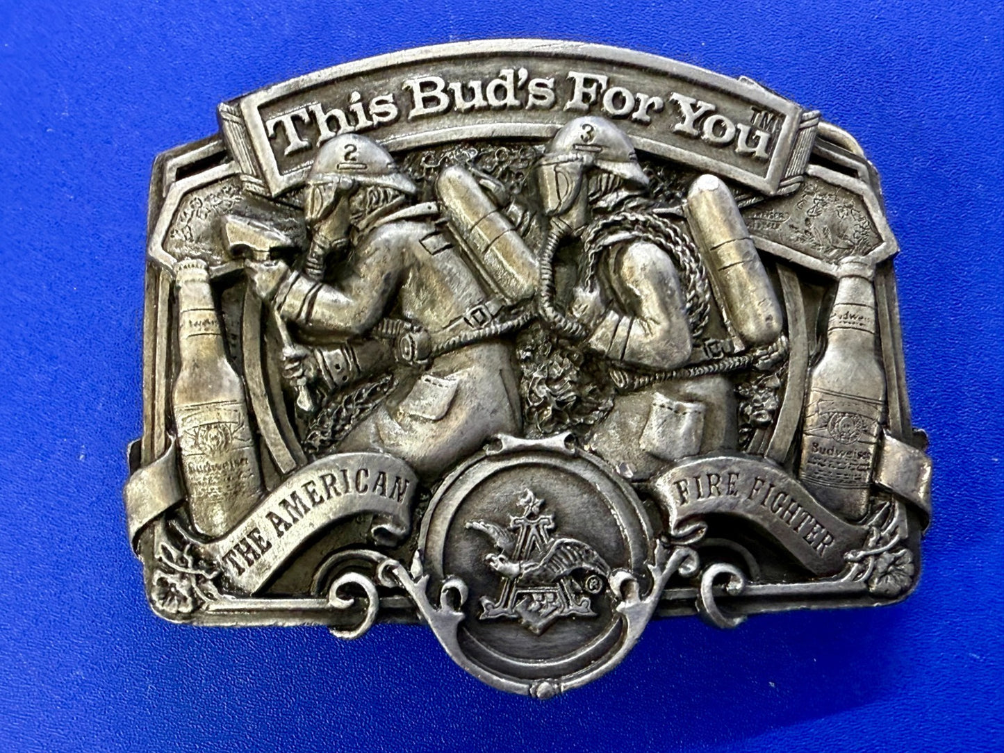 This Bud's For You The American Fire Fighter Anheuser-Busch Inc 1987 Belt Buckle