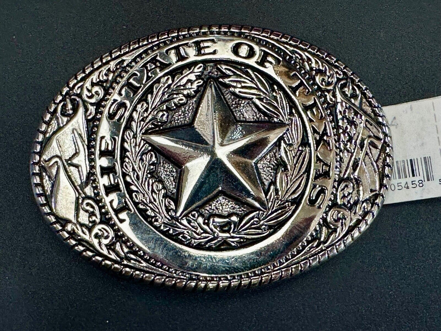 The Great State of Texas - Lone Star Flags seal silver tone NOS belt buckle