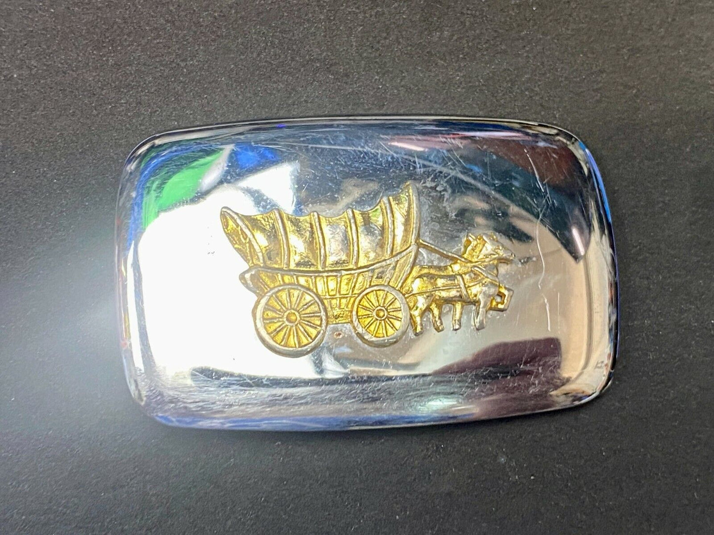 Usa Made Horse Drawn Covered Wagon - Dual Tone Rectangular Western Belt Buckle