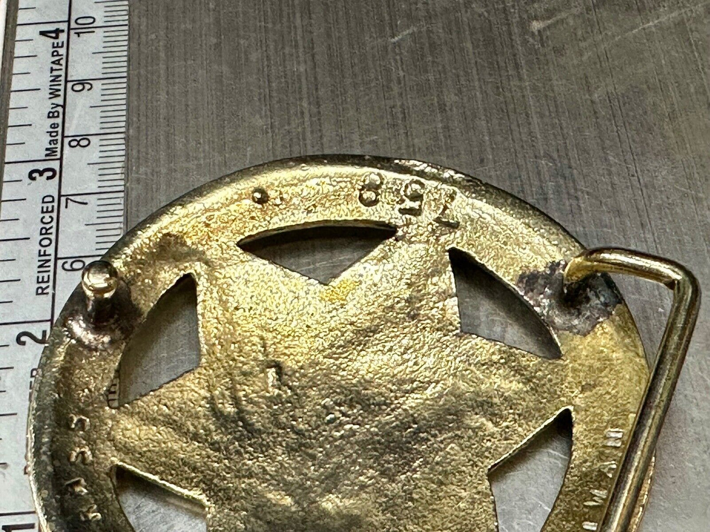 Badge Shaped Cutout Star in circle Vintage Solid Brass Belt Buckle