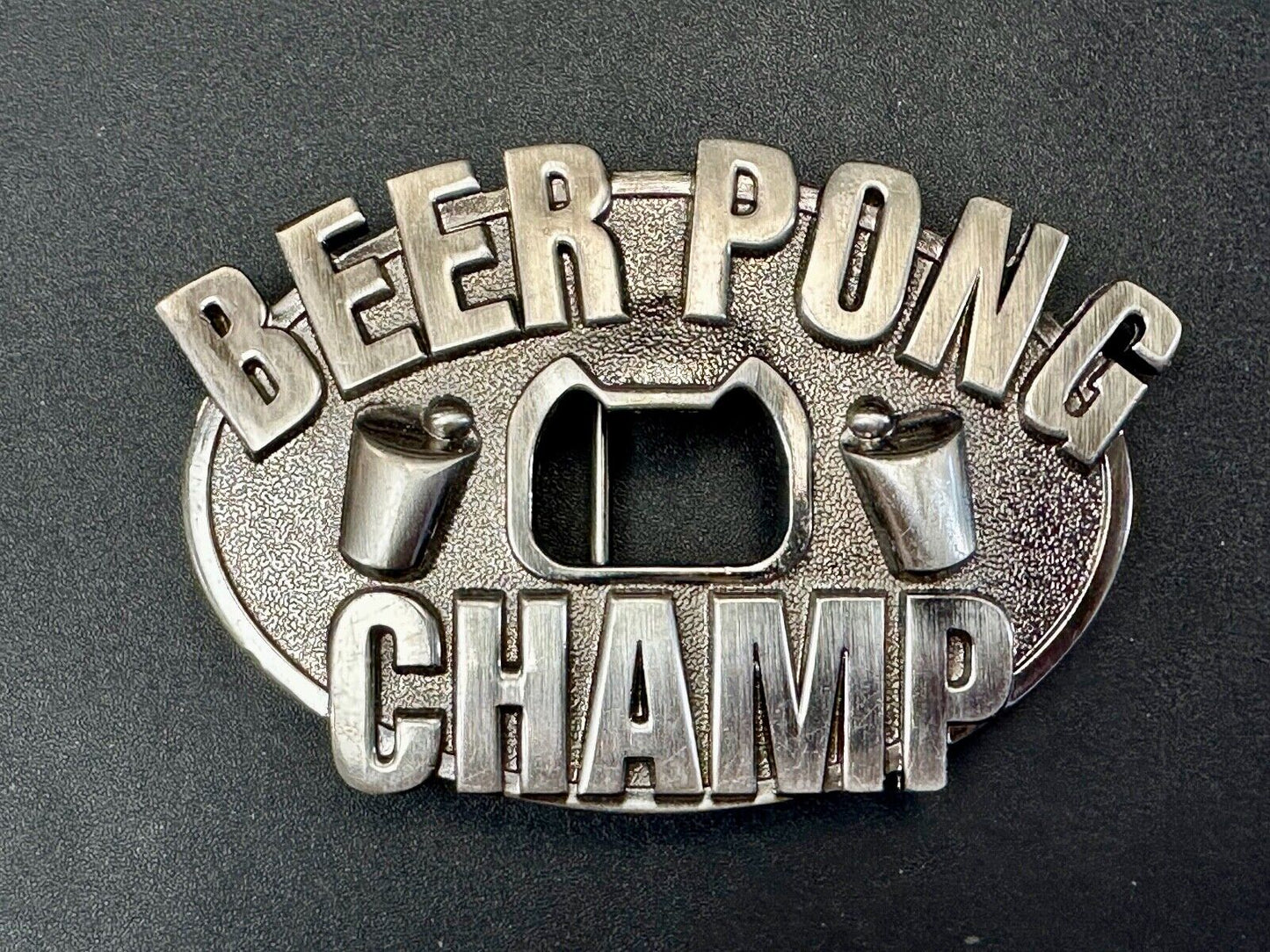 vintage beer pong champ novelty belt buckle and bottle opener by Kalan
