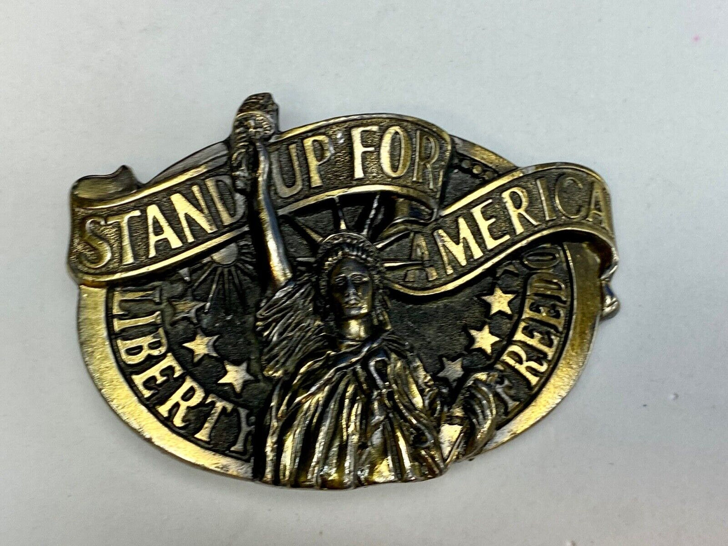 Vintage 1984- Stand Up For America Liberty Freedom - Great American Belt Buckle