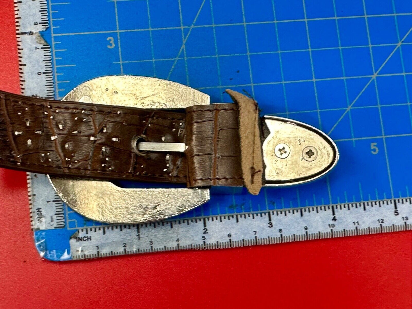 Three Piece western silver tone rhinestone ranger set belt buckle tip & keeper