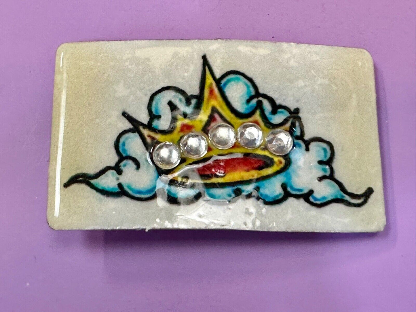 Artisan CROWN on colorful cloud with Rhinestone accents Belt Buckle