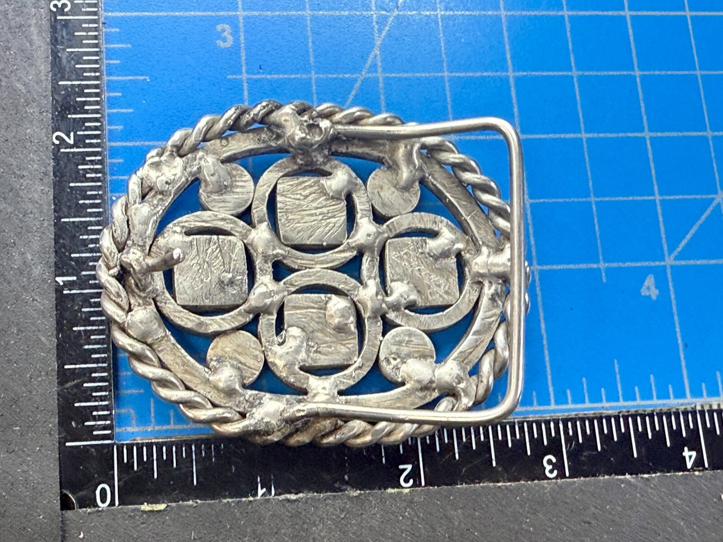 Artisan Welder Art Abstract Open Work Circle Square Pattern Vintage Belt Buckle