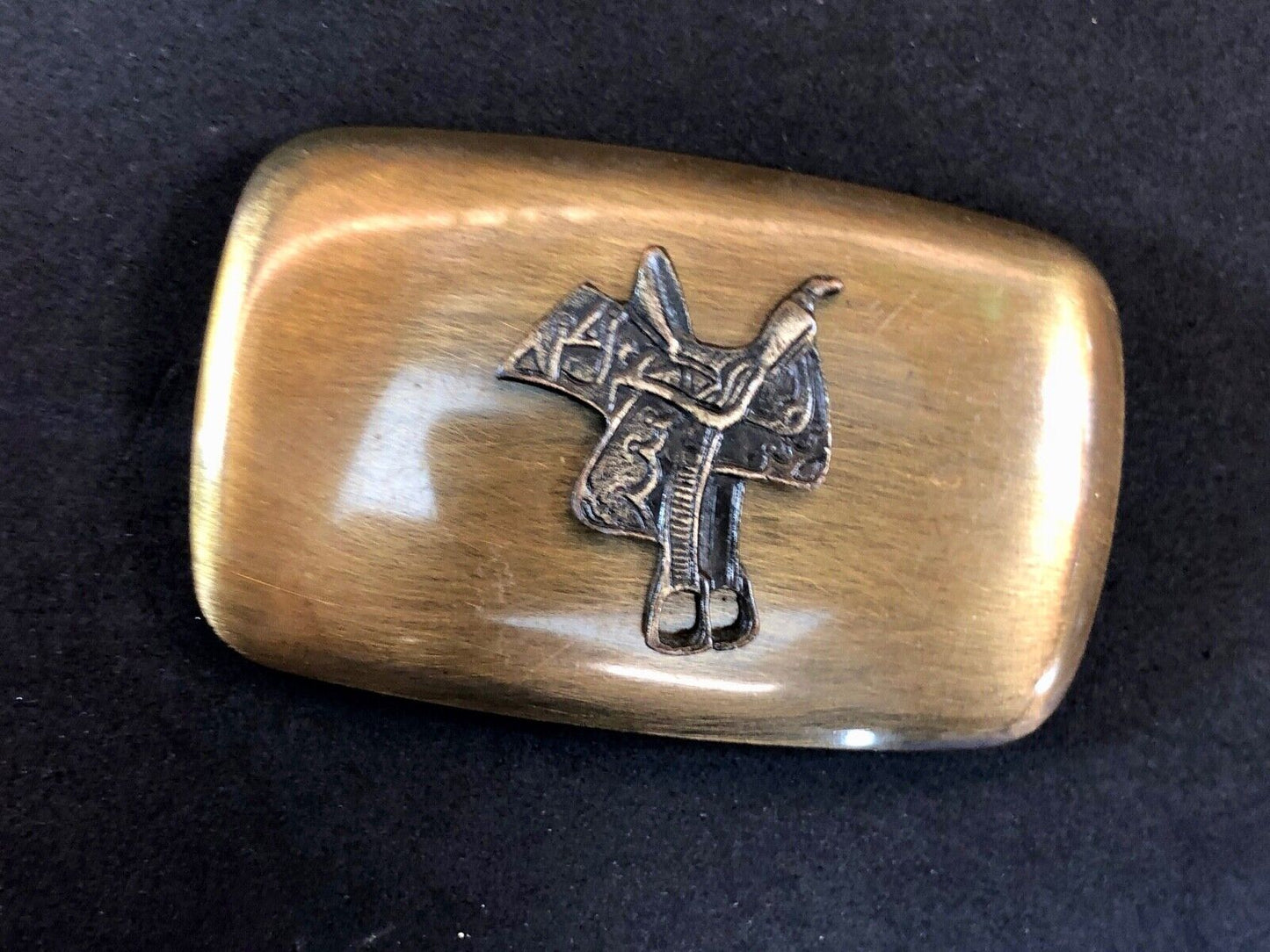 Vintage Chambers Belt Buckle Featuring Raised Horse Saddle