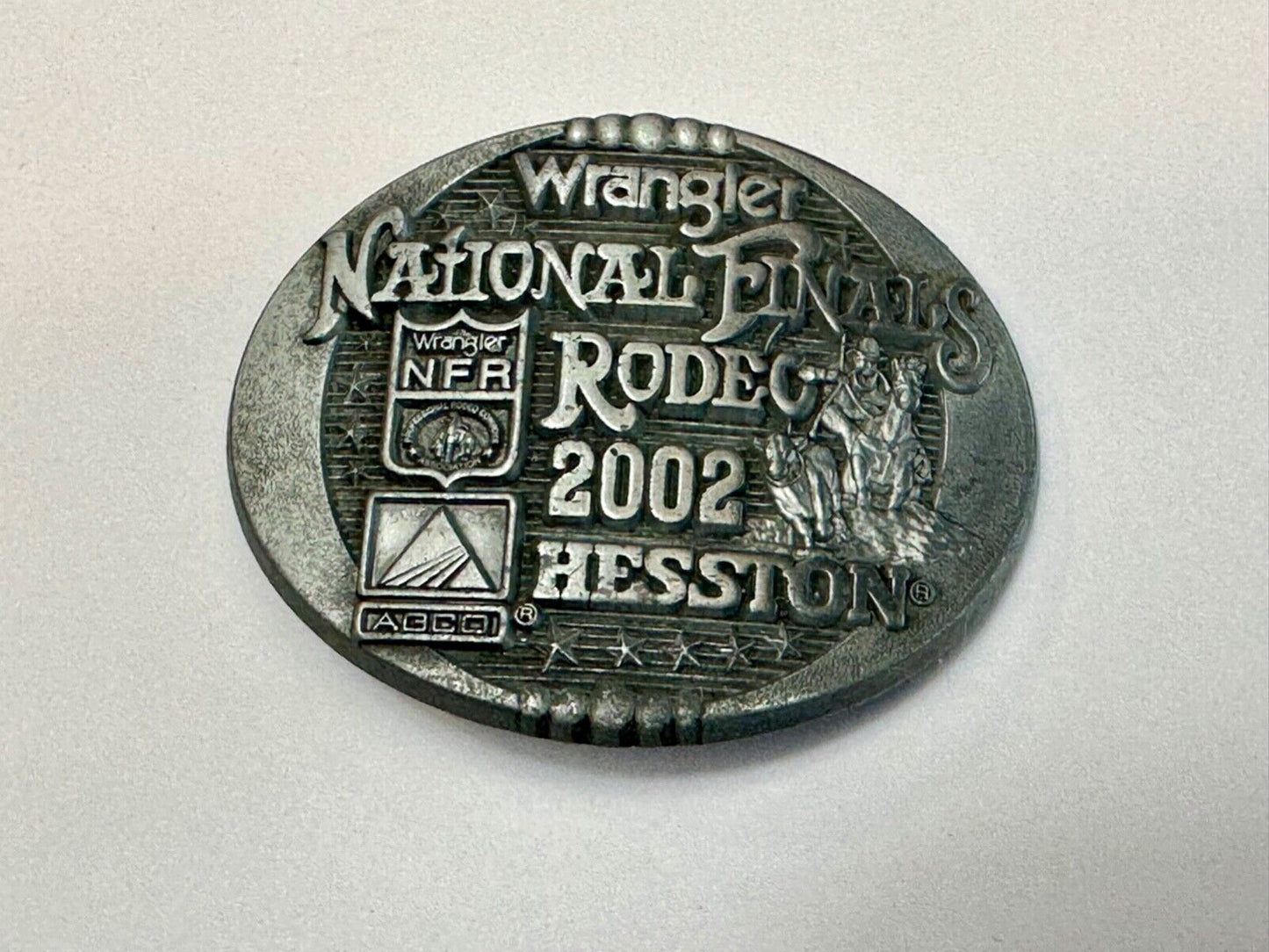 2002 Montana Silversmiths Hesston Belt Buckle Wrangler NFR Dealer Incentive