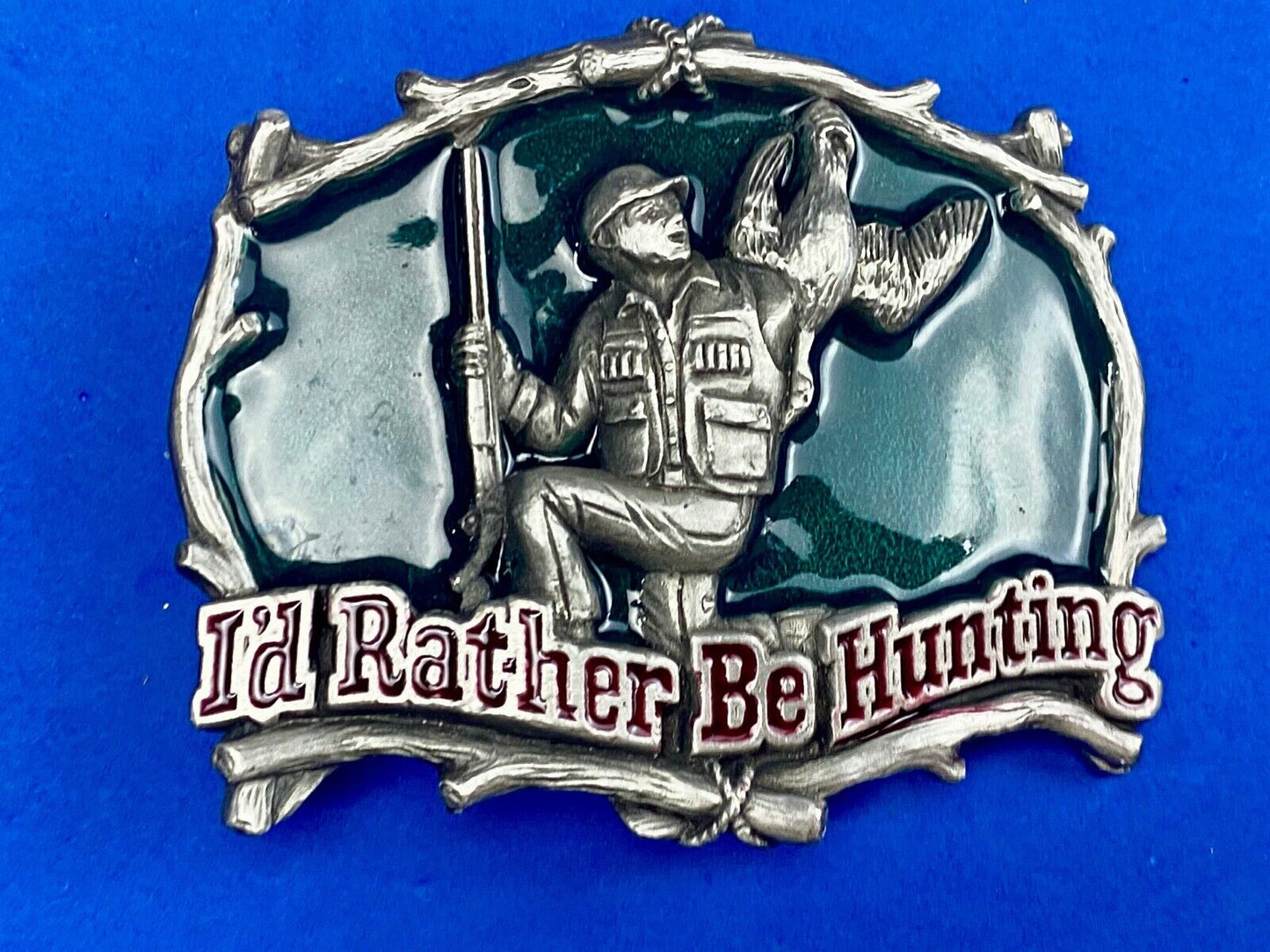 Vintage 1994 Great American USA Belt Buckle ~~ I'd Rather Be Hunting Quail gun