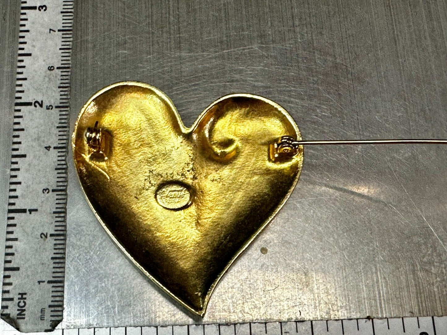 Textured Heart Rhinestones Pearl Brooch by Venue USA - Pin Missing Rhinestone