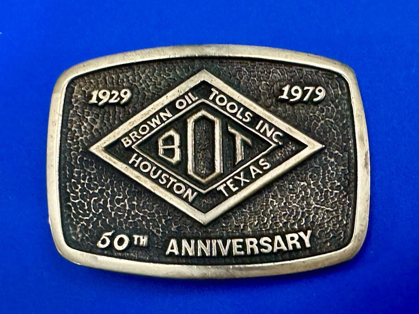 Vintage Brown Oil Tools INC Houston Texas Co belt buckle by Blue Bayou brass