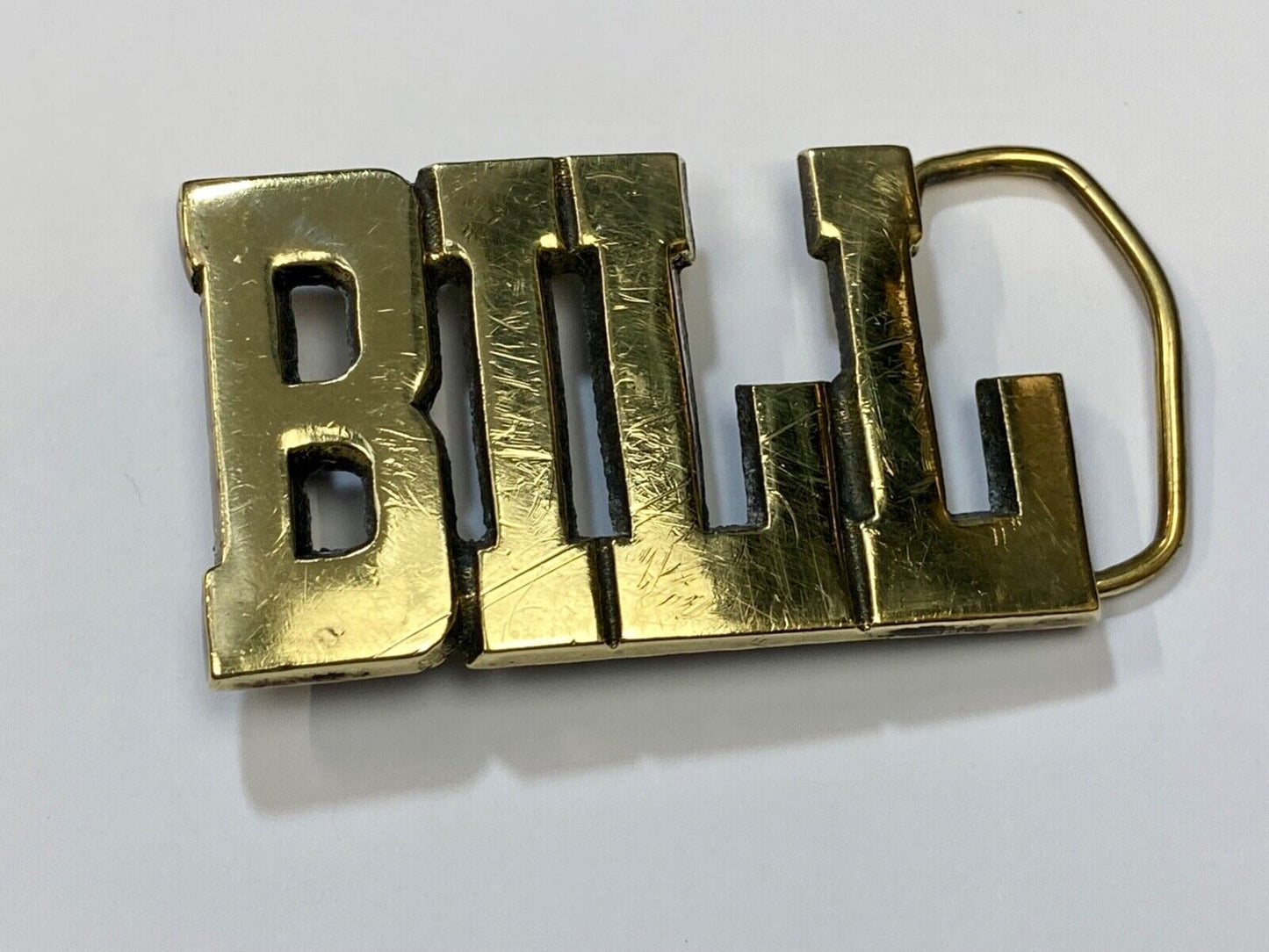 Bill - Name in Cutout block letters solid brass belt buckle by Sector Brass