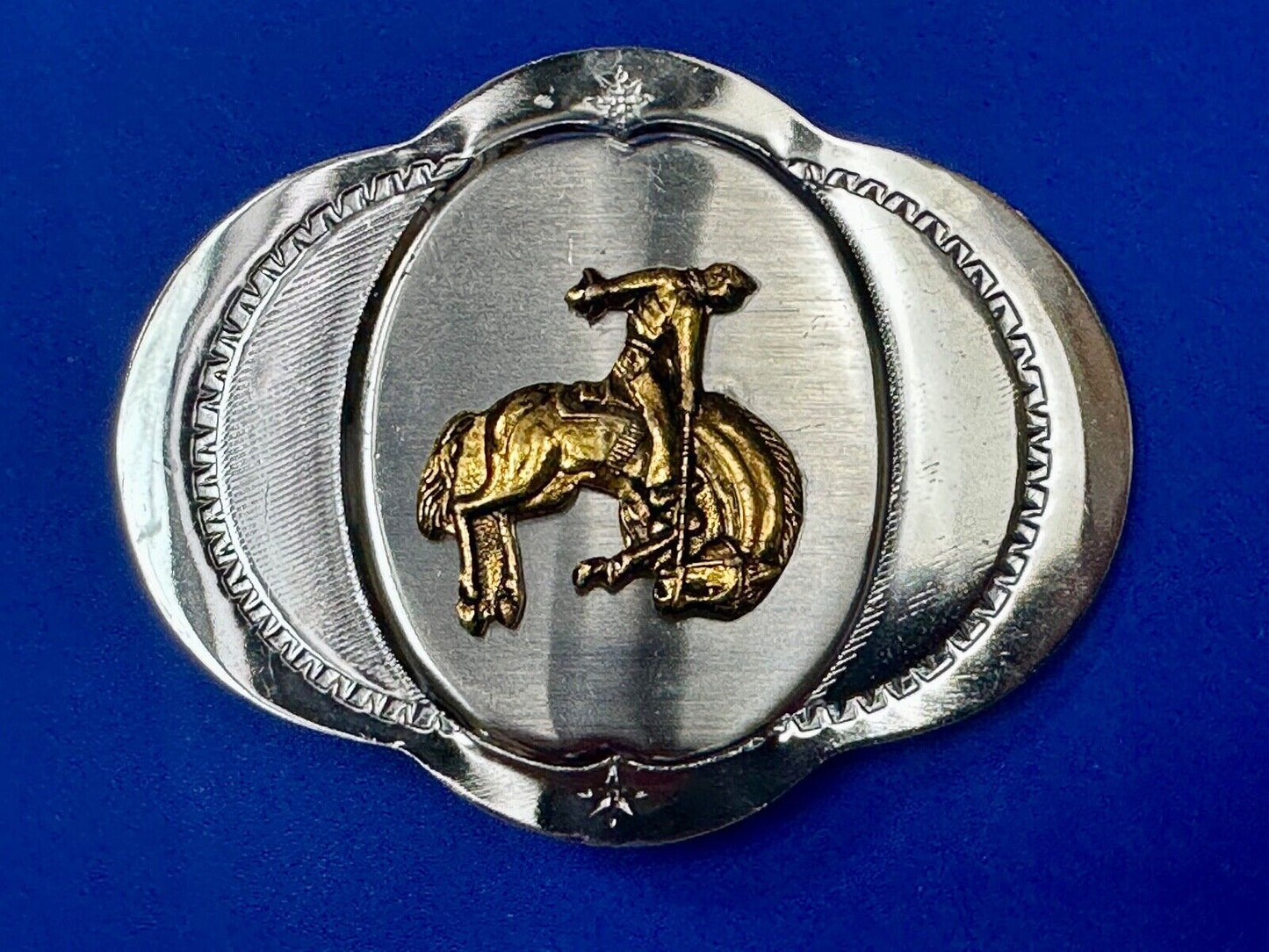 Vintage Cowboy Saddle Bronc western two tone unique shaped belt buckle