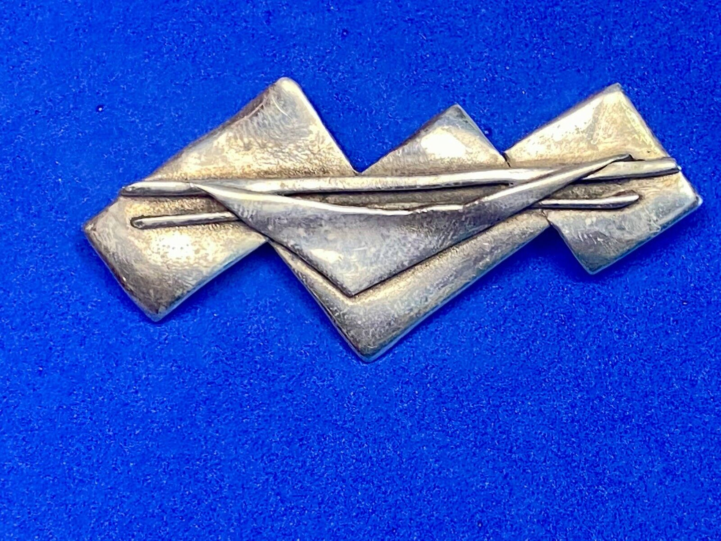 Vintage Artisan Modern 925 Sterling Silver Brooch Pin Rectangles Triangles