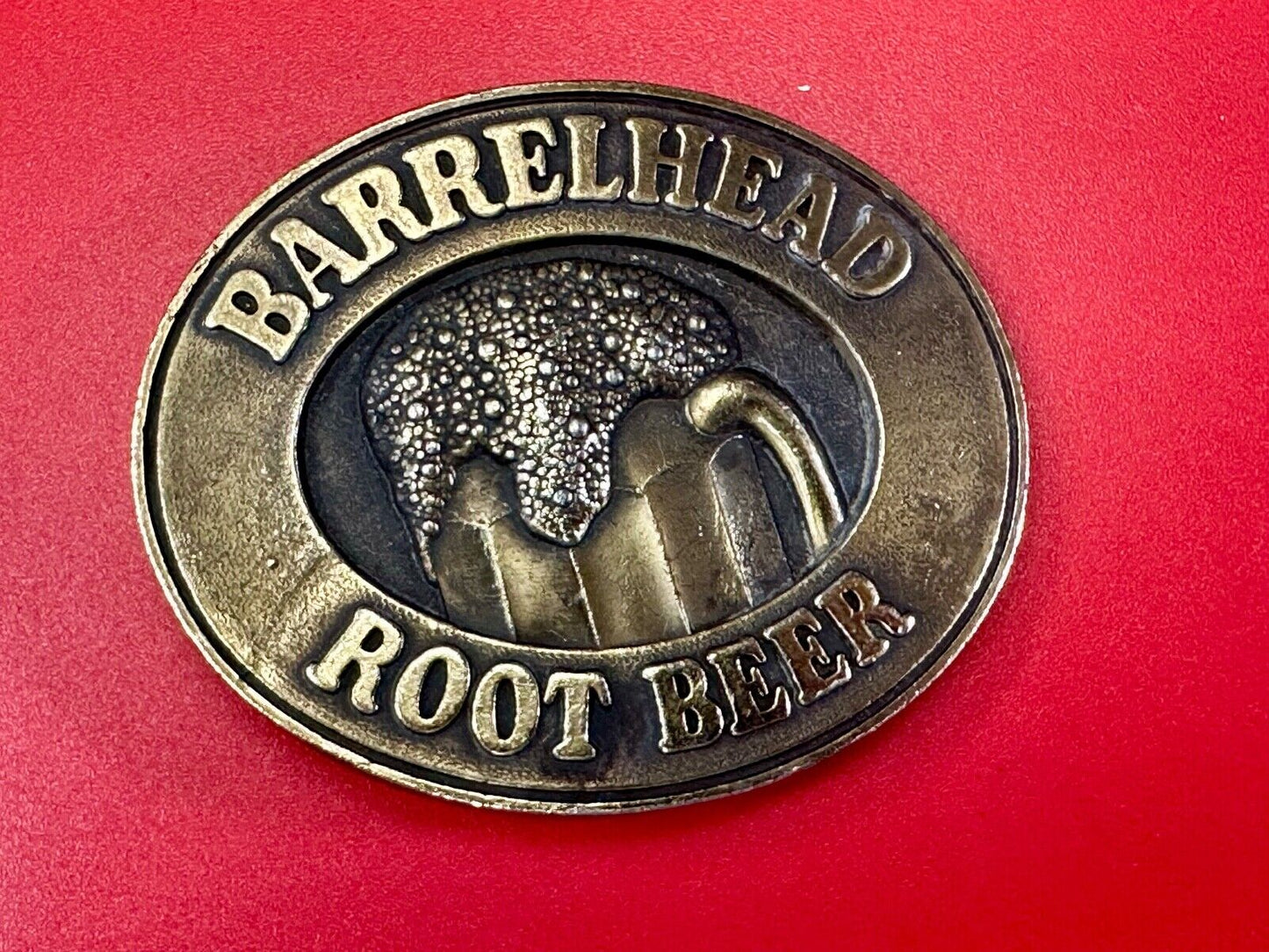 BARRELHEAD ROOT BEER MUG SODA ADVERTISING VINTAGE 1970's BELT BUCKLE by ADVOR