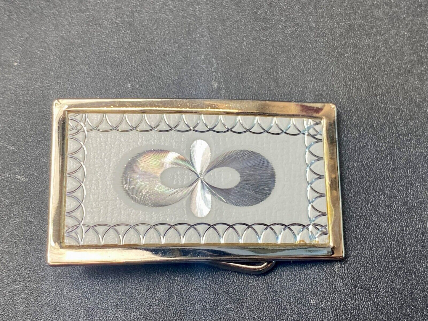 Vintage Etched silver tone rectangular belt buckle