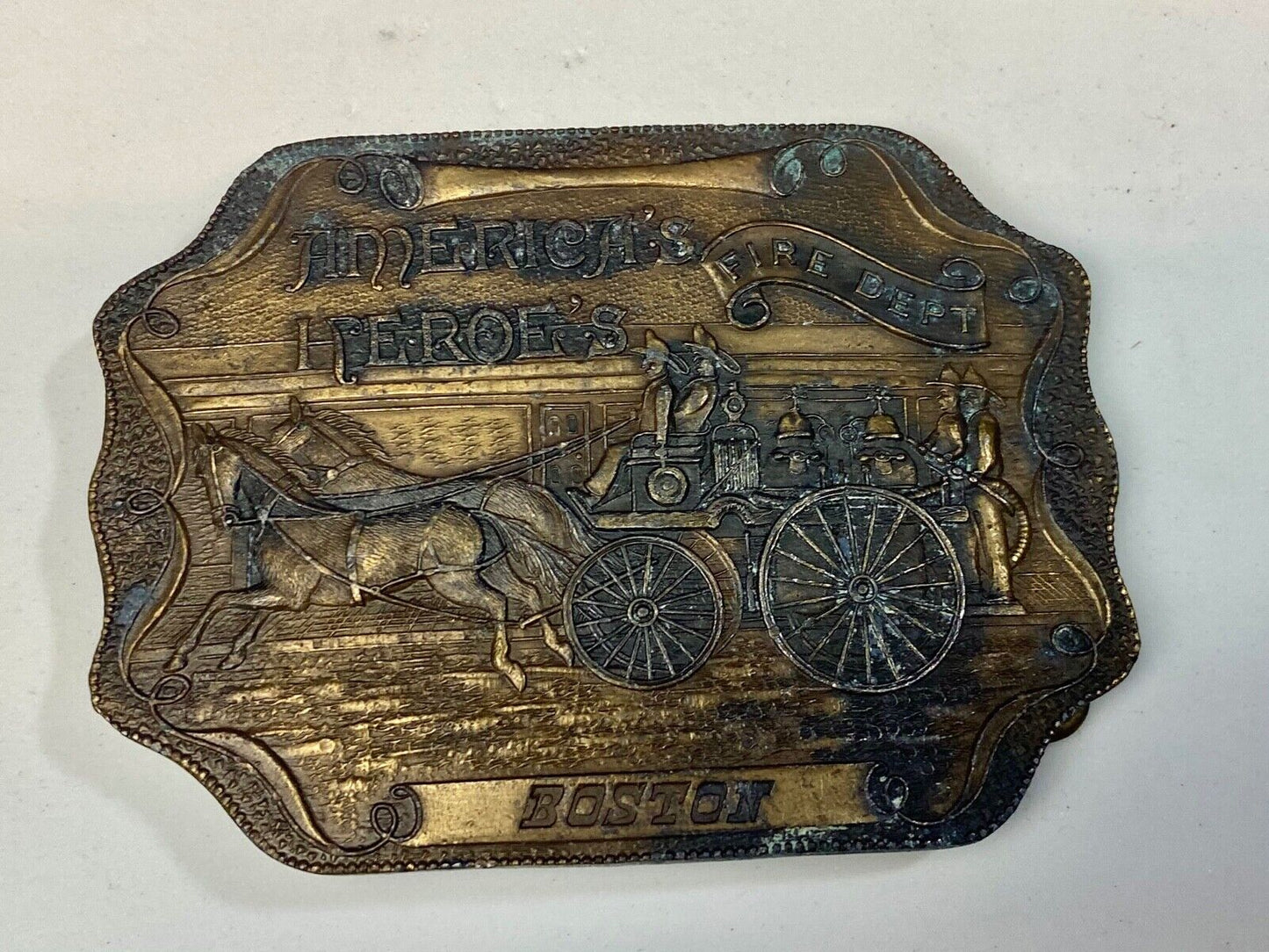 Vintage Bergamot Belt Buckle, America's Hero's Boston Fire Department