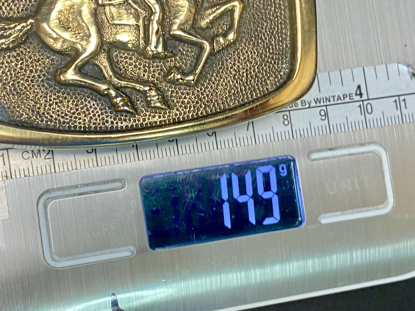 Vintage 1978 Horseback Rider Cowboy Bank Robber Solid Brass Belt Buckle By BTS