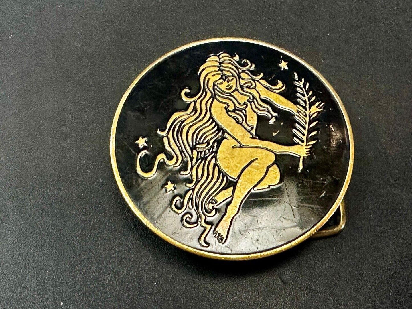 Beautiful Woman Stars Long Hair Hippie Boho Round Solid Brass Baron Belt Buckle