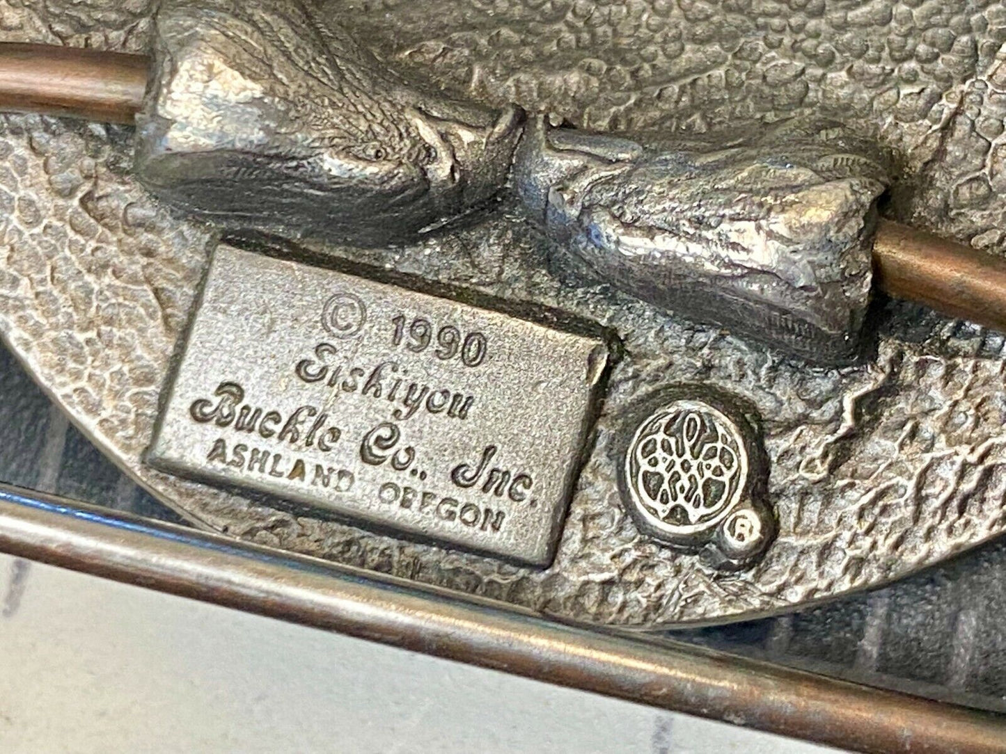 Vintage 1990 Hunting Flying Eagle W Salmon Alaska Belt Buckle