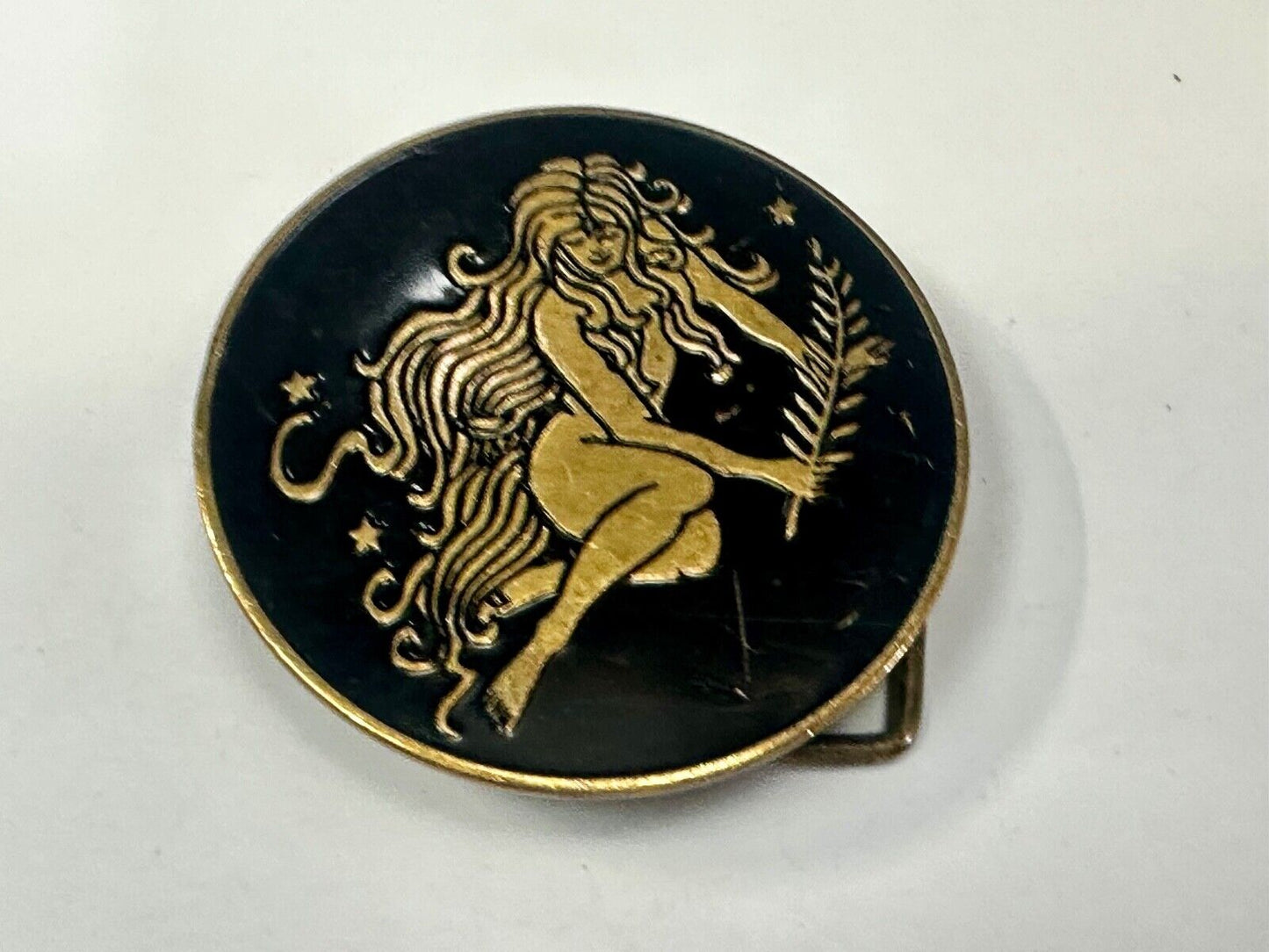 Beautiful Woman Stars Long Hair Hippie Boho Round Solid Brass Baron Belt Buckle