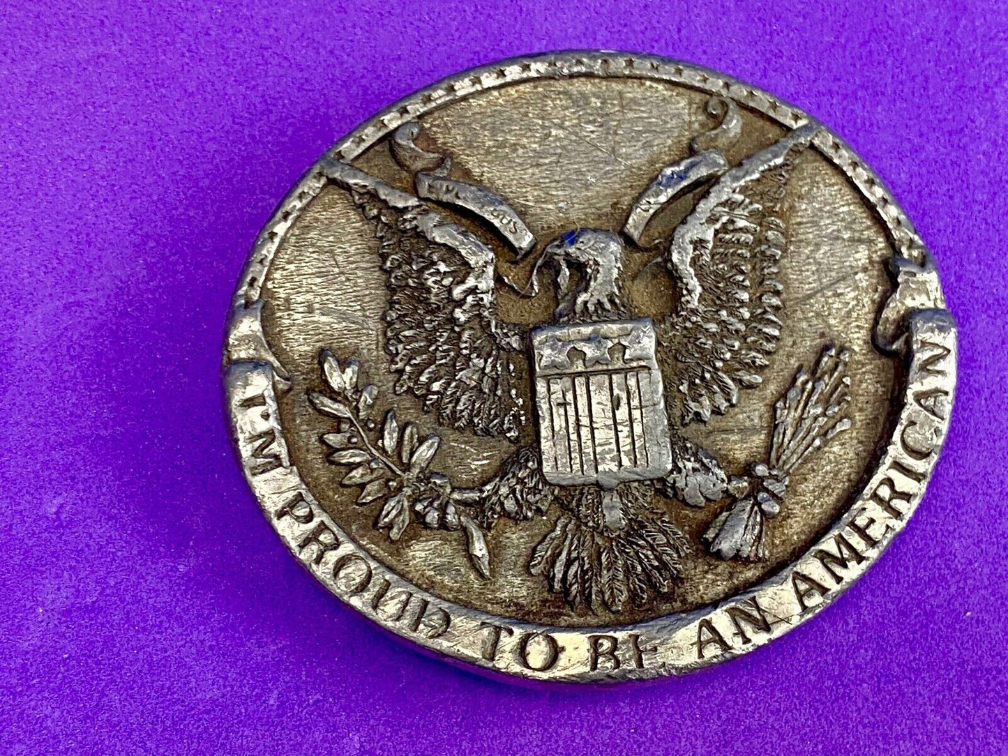 Vintage 1981 Patriotic. I'm Proud to be an American! USA belt buckle Bergamot