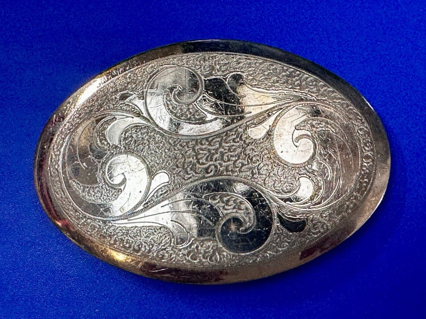 Vintage Engraved Flower Swirl Design 4" Wide Justin German Silver Belt Buckle