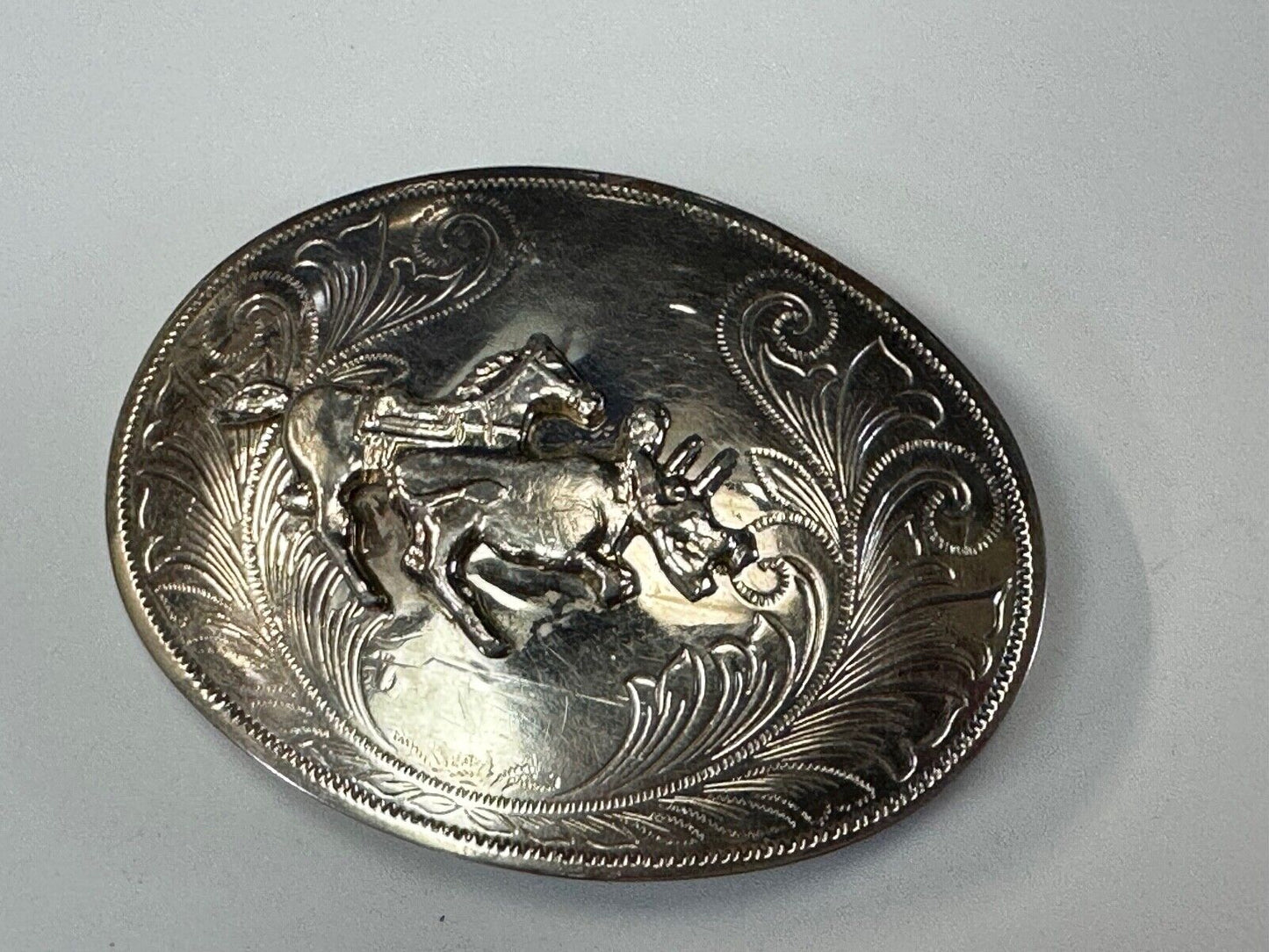 Vintage Cowboy Saddle Bronc western silver tone belt buckle