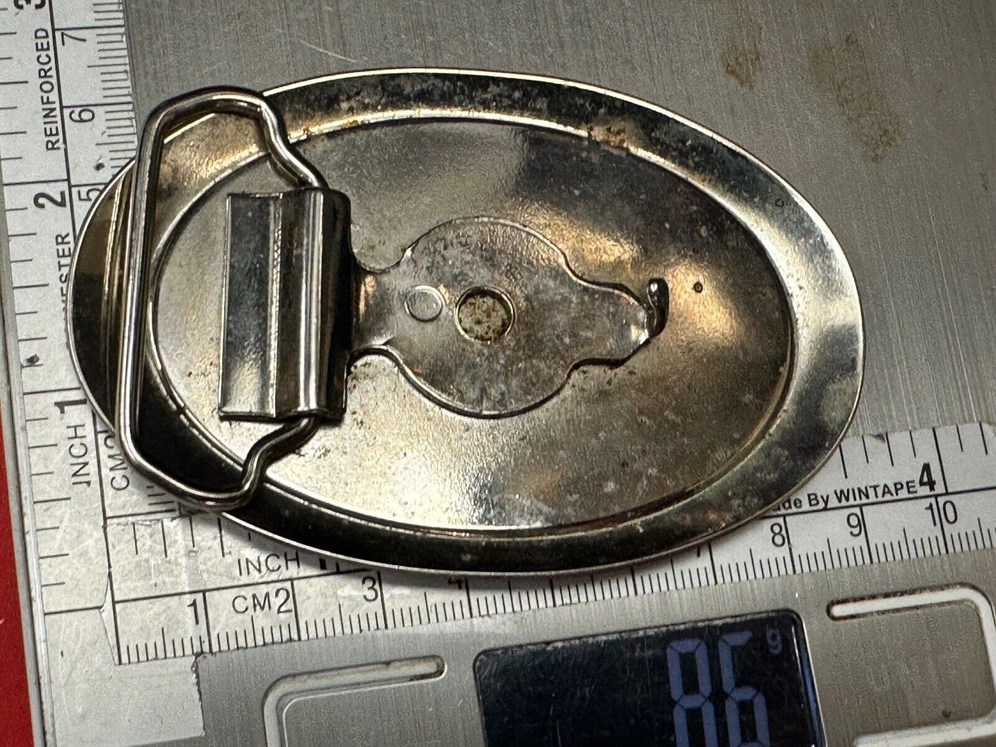 Vintage Fire Firefighter FD Hydrant Axe Ladder Black & Red Oval belt buckle