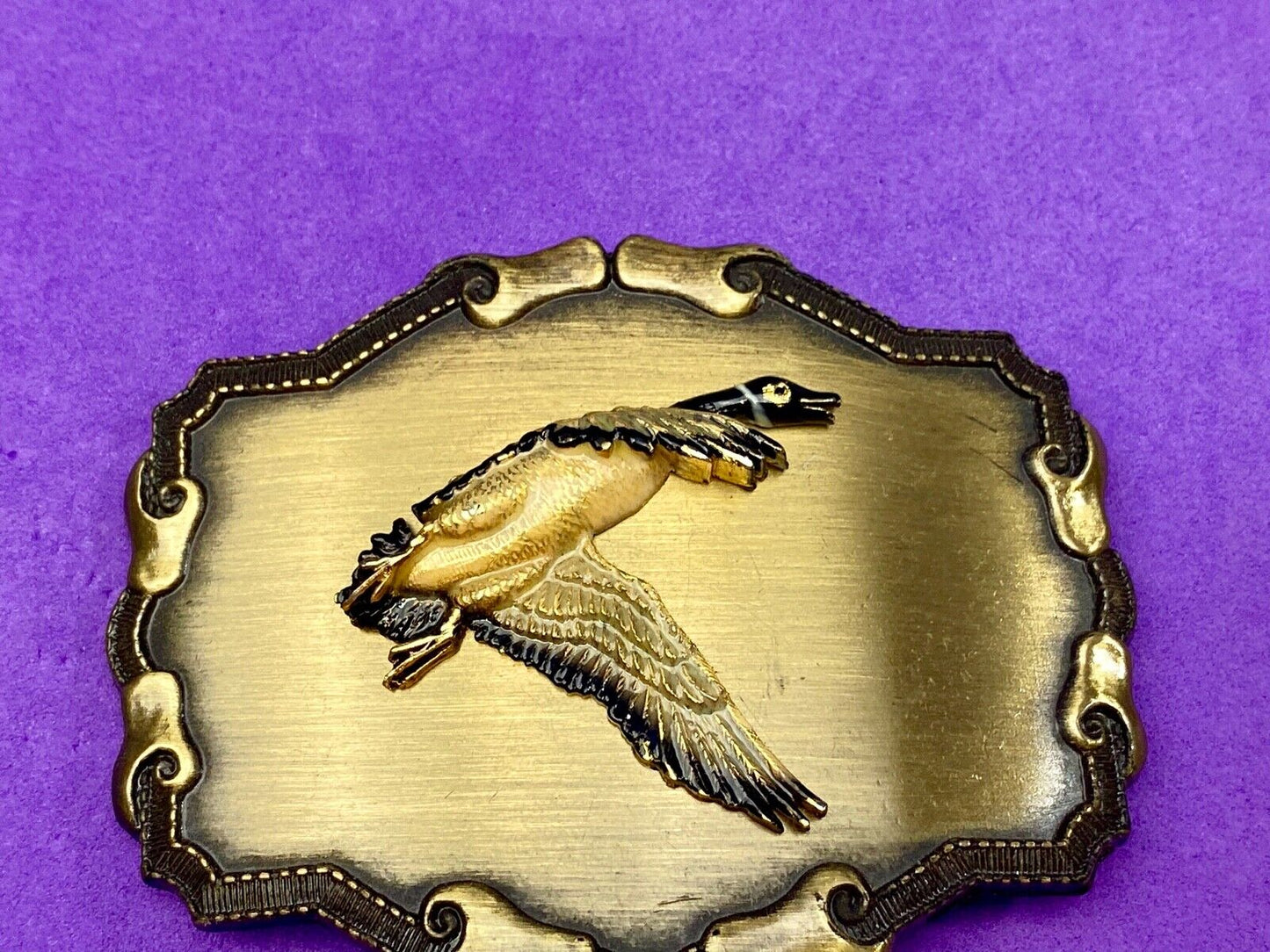 Vintage 1977 GOOSE Western Framed Raintree Belt Buckle - Grouse? Eagle?
