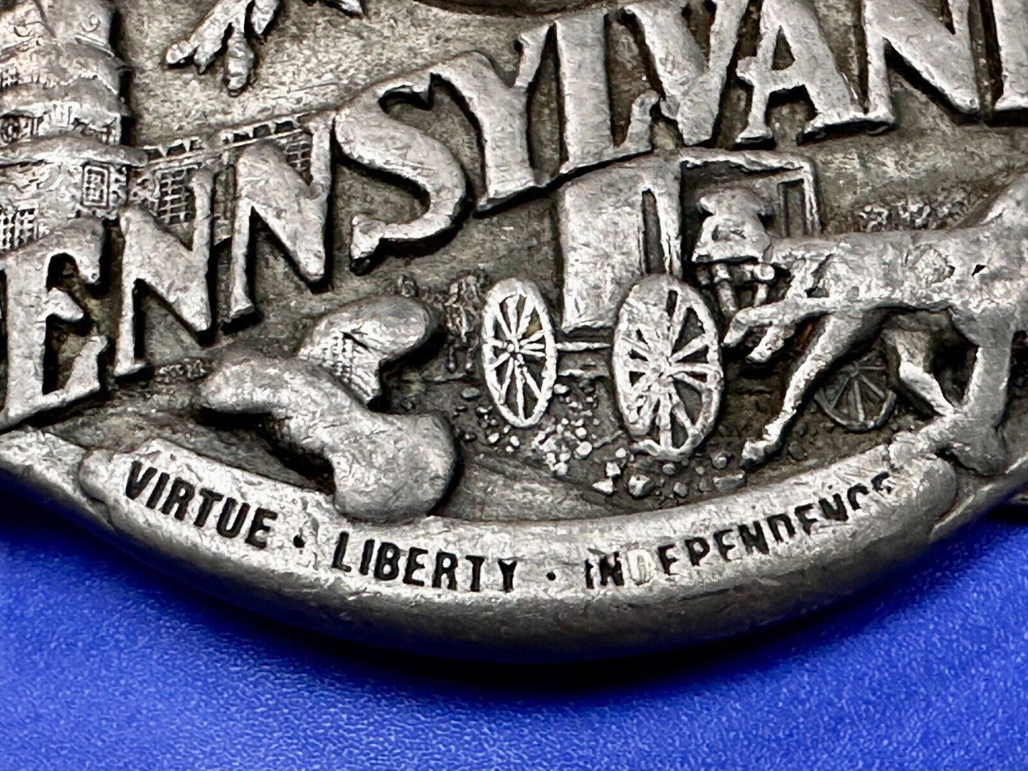 The State of Pennsylvania Virtue Liberty Independence 1982 Siskiyou Belt Buckle