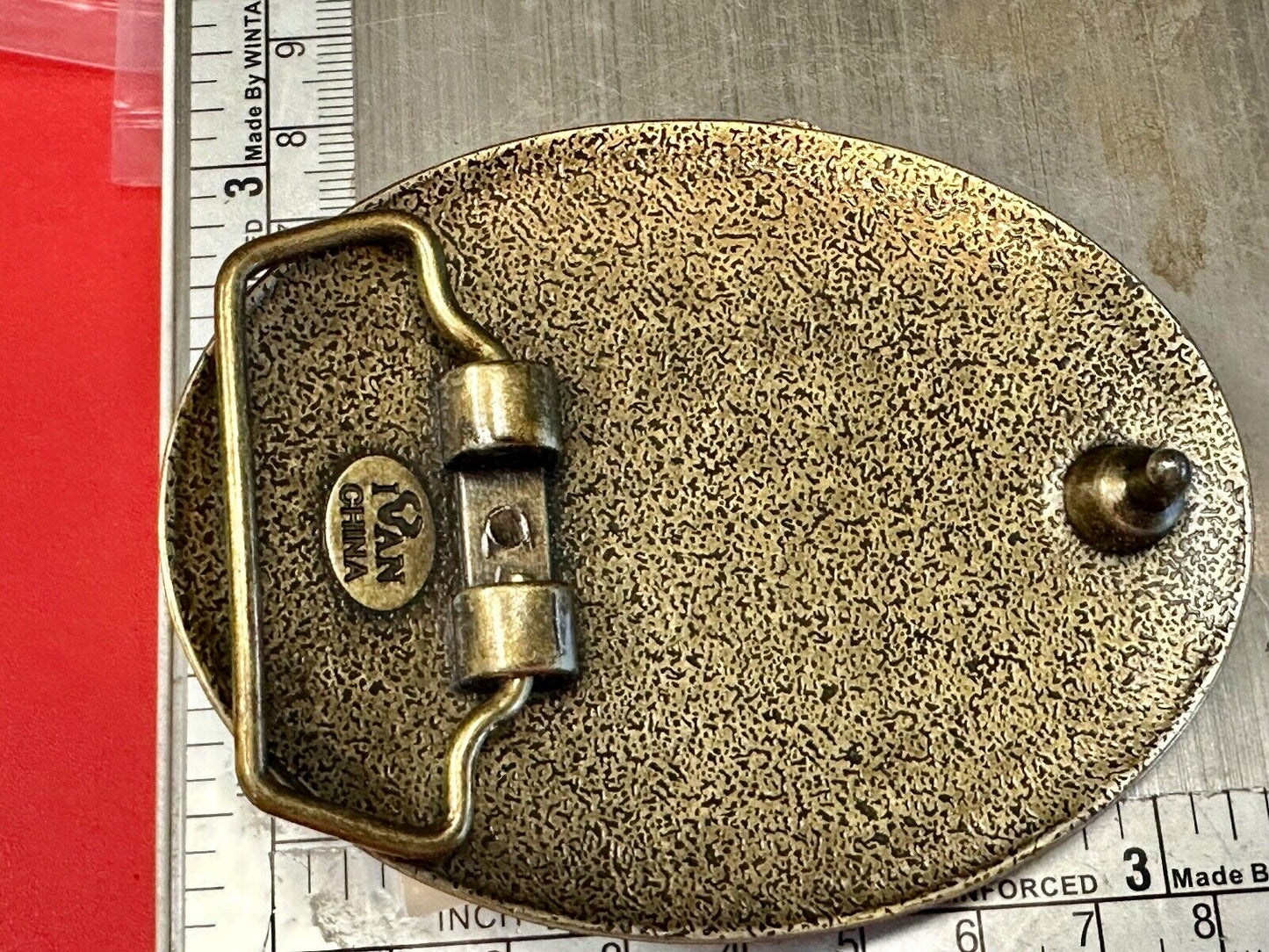 Artisan Abstract flowers made of mixed material on gold tone oval belt buckle