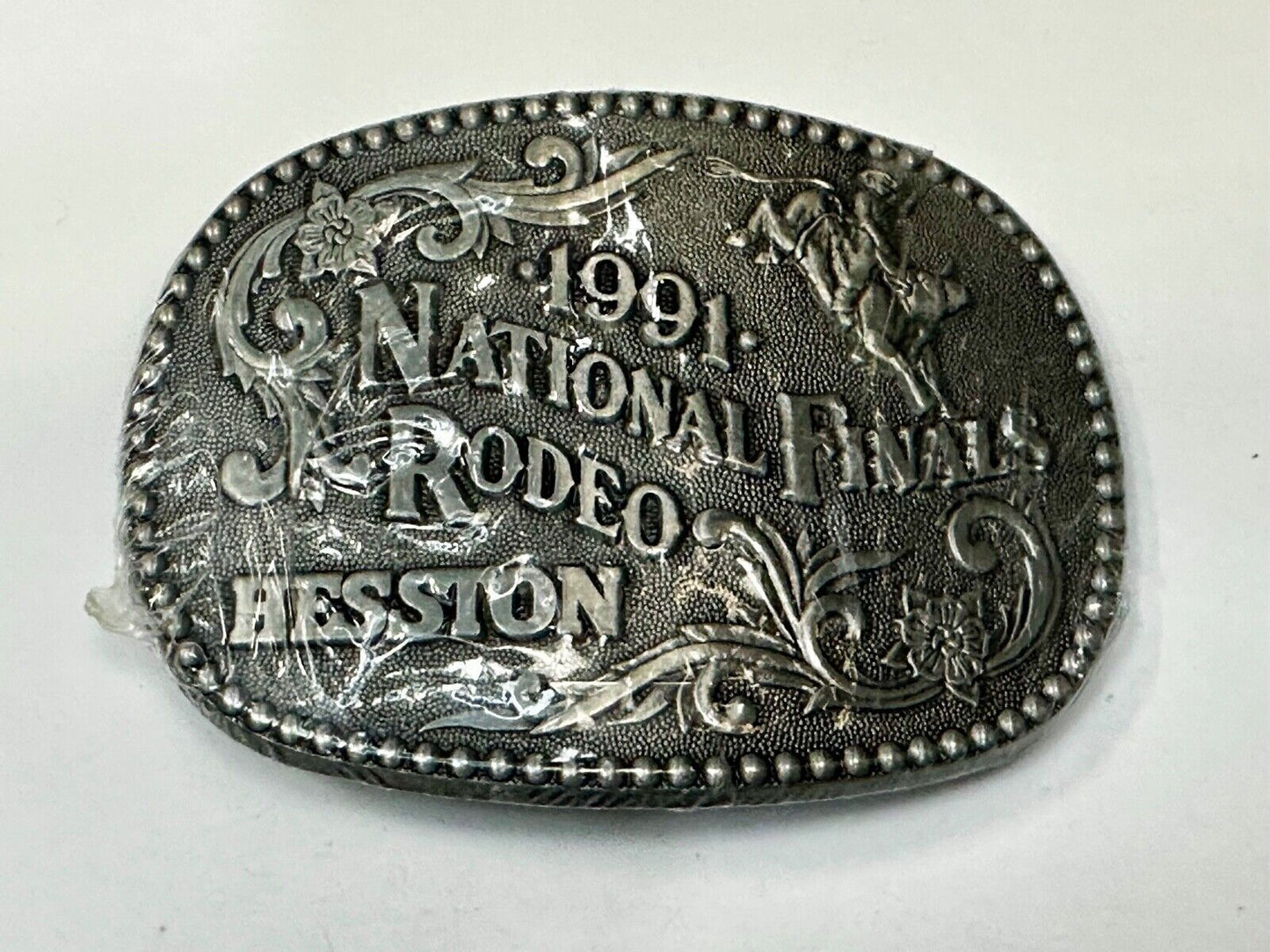 1991 ADM NATIONAL FINALS RODEO ADULT SIZE NFR NOS WESTERN COWBOY BELT BUCKLE