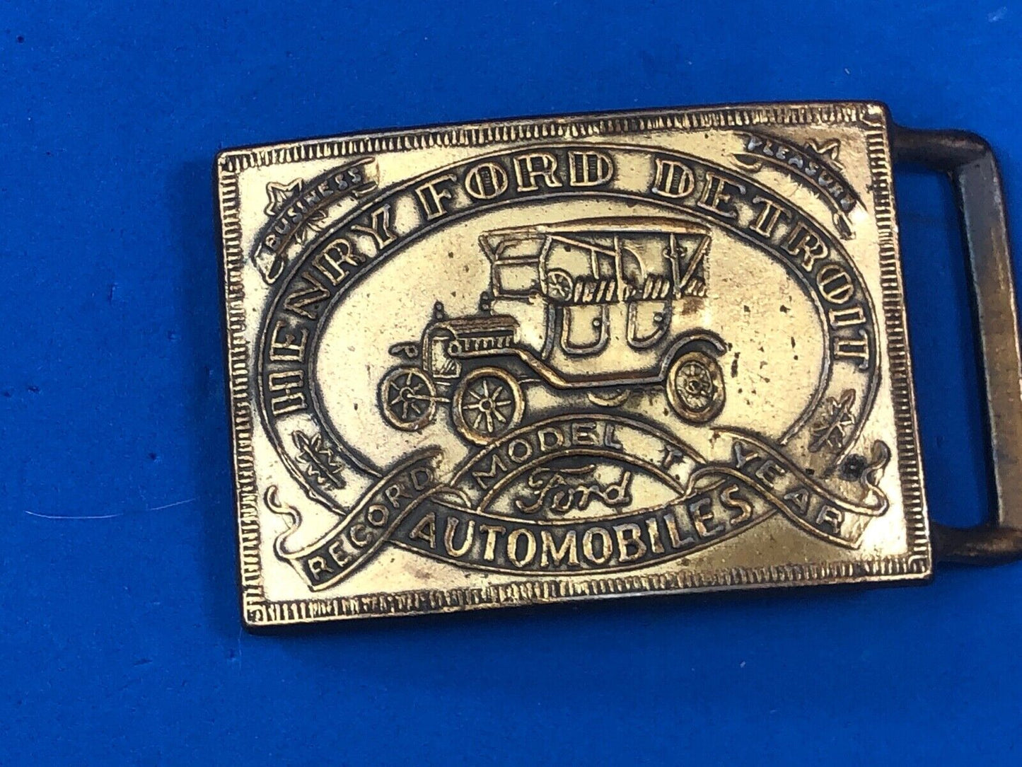 Vintage Henry Ford Detroit Model T Belt & Buckle Auto Car Manufacture