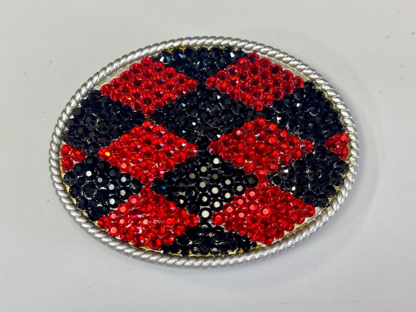 Black & Red rhinestone Checkerboard pattern covering 3.75" wide belt buckle