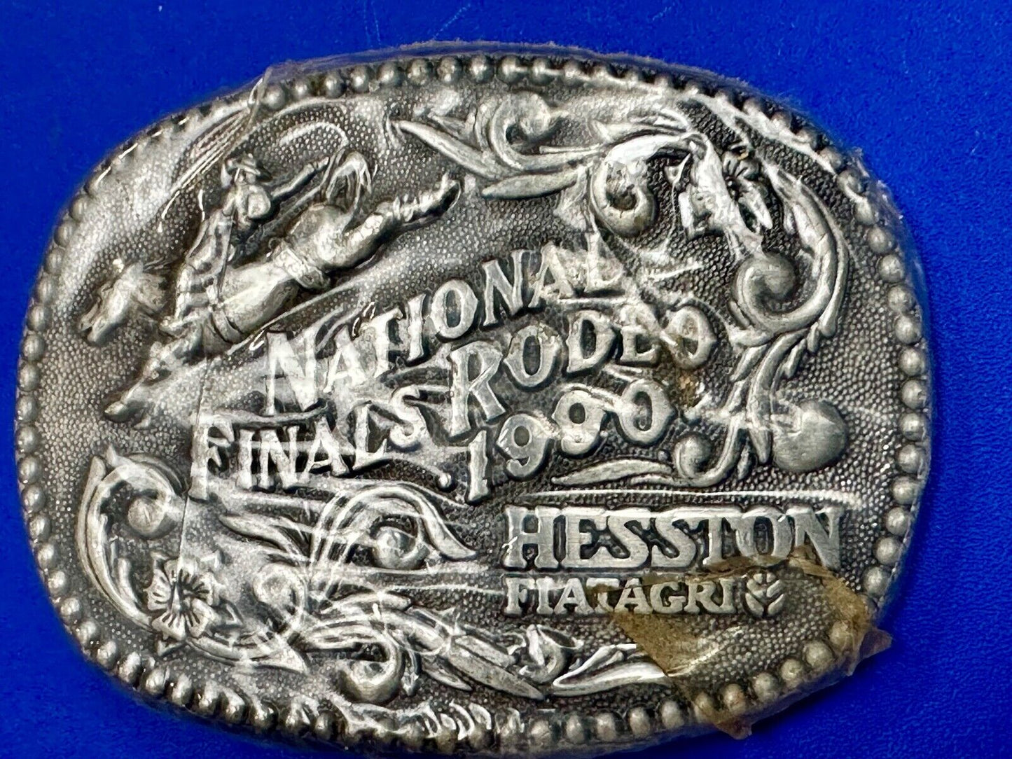 1990 Youth Size Hesston National Finals Rodeo Bull Riding Cowboys belt buckle